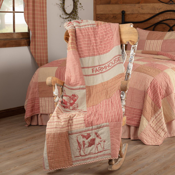 Sawyer Mill Red Farm Animal Quilted Throw - 840528180866