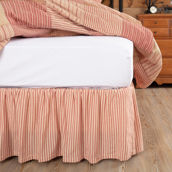 Sawyer Mill Red Ticking Stripe Bed Skirt - 840528184369