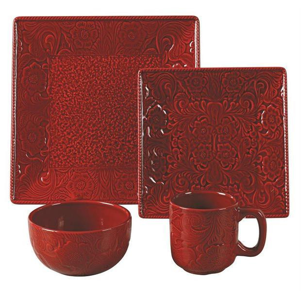 Savannah Red 16-Piece Ceramic Western Dinnerware Set - 890830117128