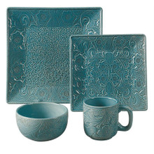 Savannah Turquoise 16-Piece Ceramic Western Dinnerware Set - 890830117210