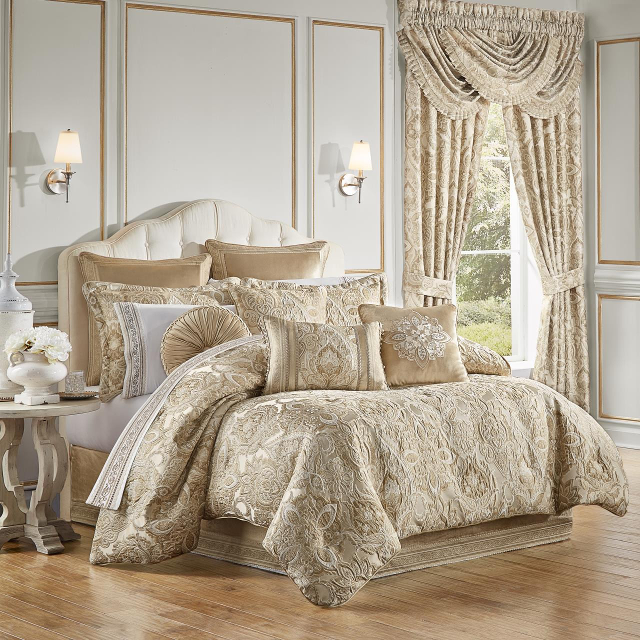 White and gold queen deals comforter set