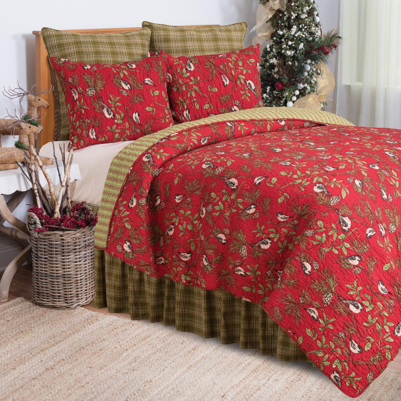 Chickadee Red Quilt Collection -