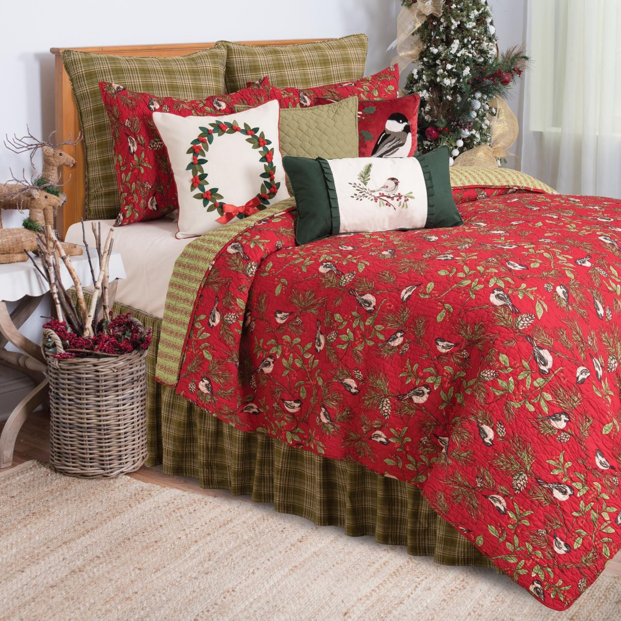 Chickadee Red Quilt Collection -