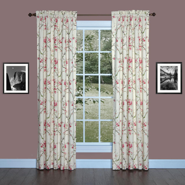 Cherry Blossom Lined Rod Pocket Curtain Pair - 013864125413