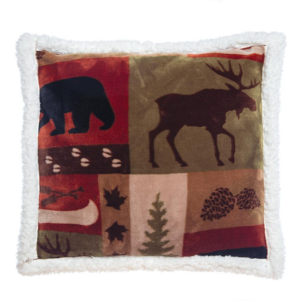 Patchwork Lodge Rustic Cabin Sherpa Pillow - 357311308876