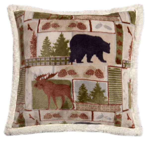 Vintage Lodge Rustic Cabin Sherpa Pillow - 357311339870