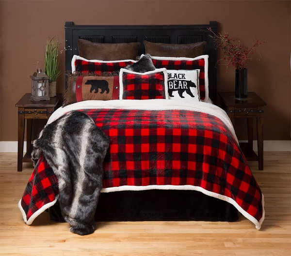 Red Lumberjack Buffalo Plaid Fleece Bedding Set - 357311295084