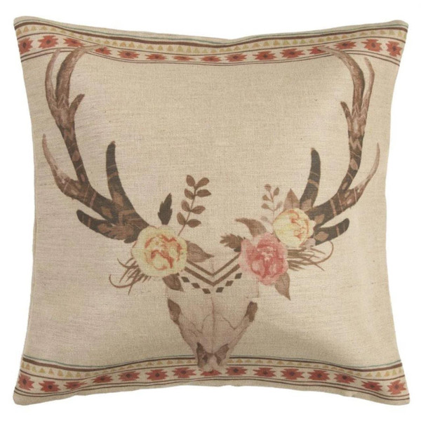 Burlap Skull with Flowers Pillow - 819652021857