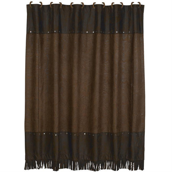 Chocolate Tooled Leather Shower Curtain - 890830113052