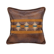 Faux Leather Southwestern Embroidered Square Pillow - 813654027817