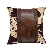 Faux Leather Square Pillow with Cowhide - 813654027787