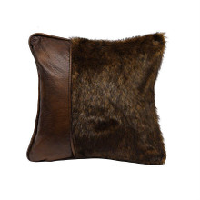 Fur Square Pillow with Faux Leather - 813654027855