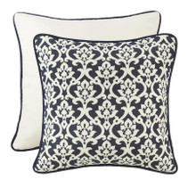 Navy and White Floral Jaquard Euro Sham - 813654028685