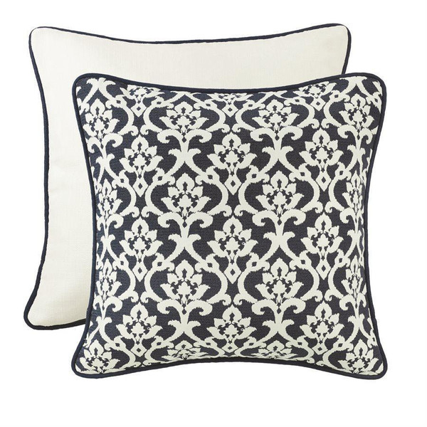 Navy and White Floral Jaquard Euro Sham - 813654028685
