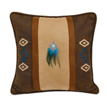 Southwest Embroidered Faux Suede Square Pillow with Feathers - 813654027794