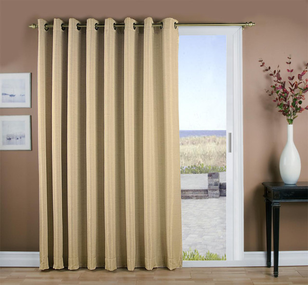 Grasscloth Insulated Solid Color Grommet Patio Curtain Panel w/ Wand - 842249028892