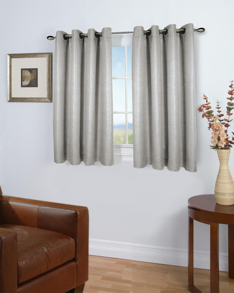 Grasscloth Insulated Solid Color Grommet Short Curtain Panel w/ Wand - 842249039379