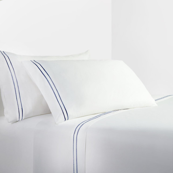 350 Thread Count White Sheet Set With Navy Stripe - 840118802314