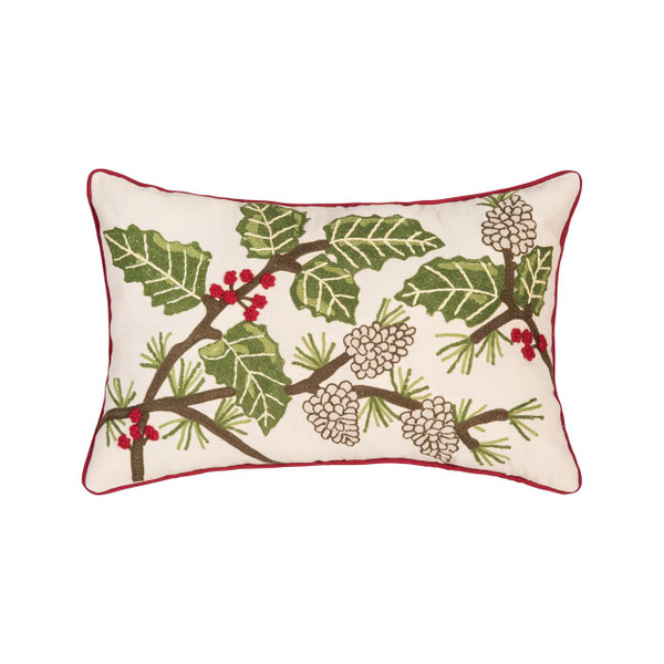 Holly and Pinecones Pillow - 8246781141