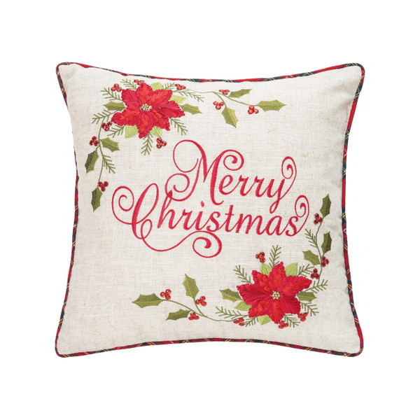 Merry Christmas Poinsettia Pillow - 8246781431