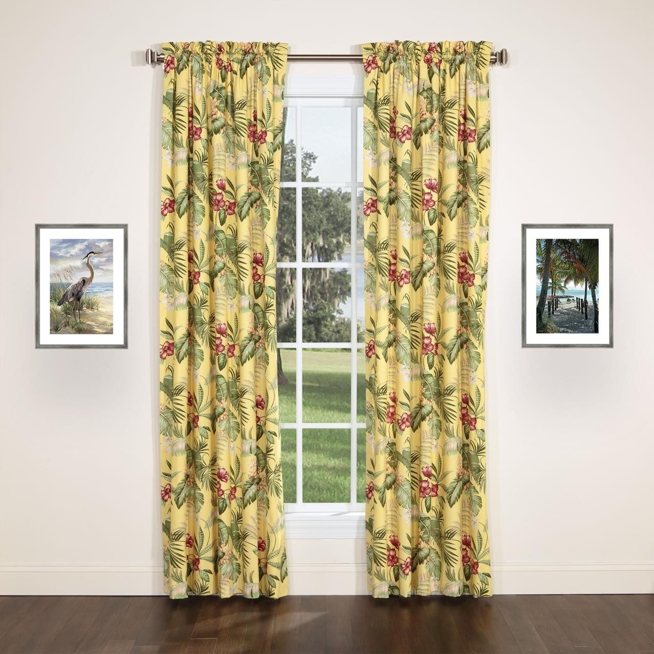 Ferngully Yellow Lined Rod Pocket Curtain Pair - 138641309746