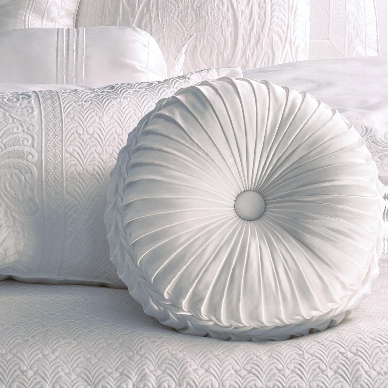 Becco White Tufted Round Pillow - 193842123652