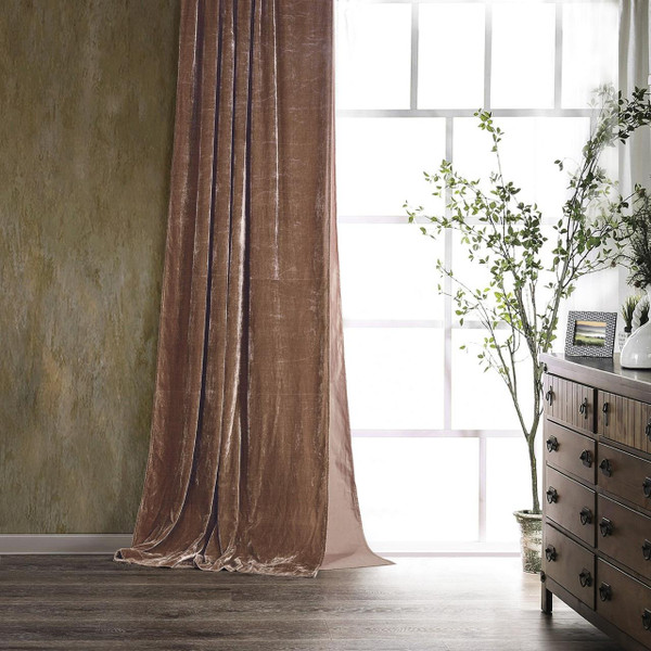 Stella Dusty Rose Silk Velvet Curtain Panel - 840118807104