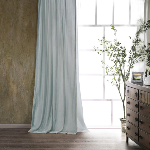Stella Icy Blue Silk Velvet Curtain Panel - 840118807975
