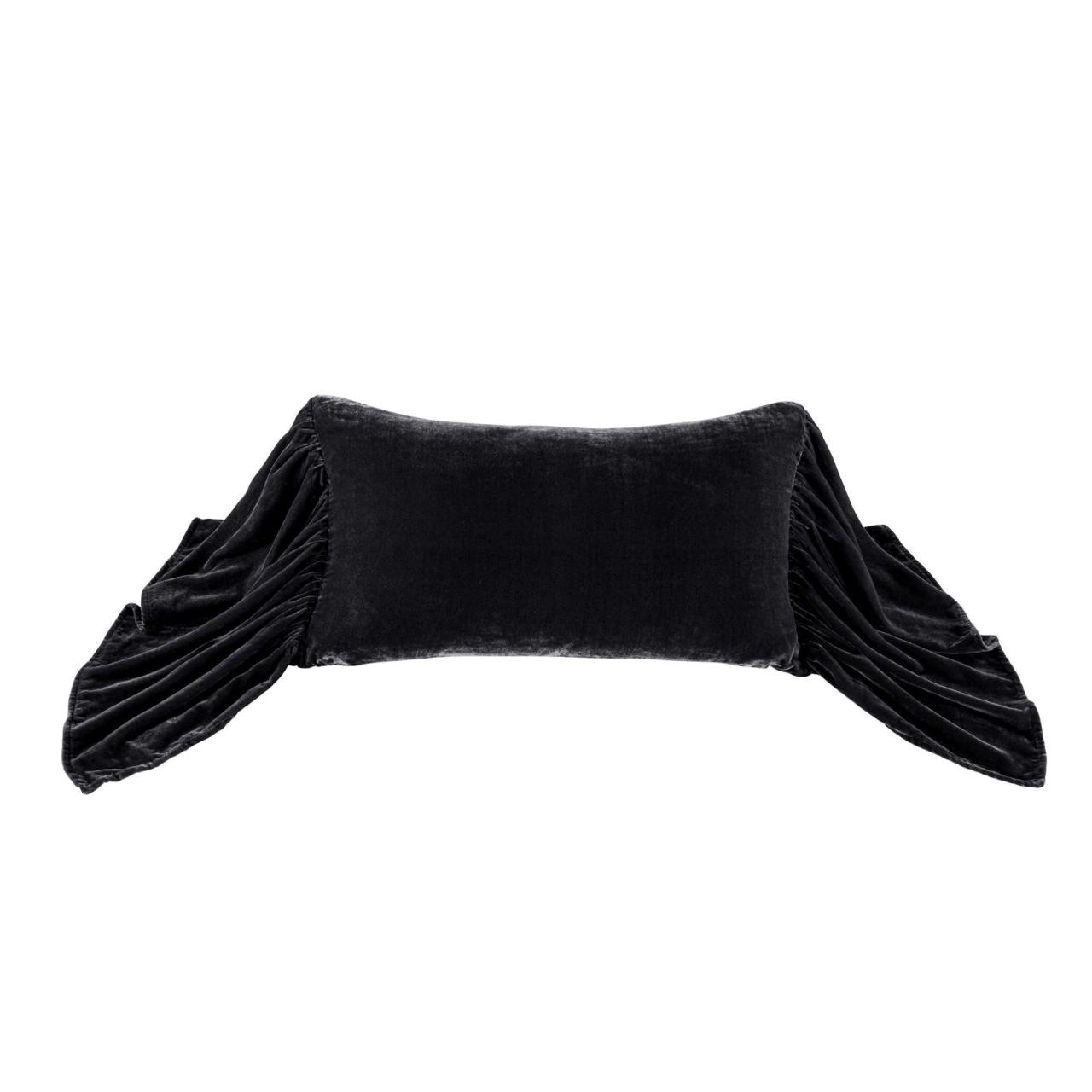 Stella Black Silk Velvet Long Ruffled Pillow - 840118806053