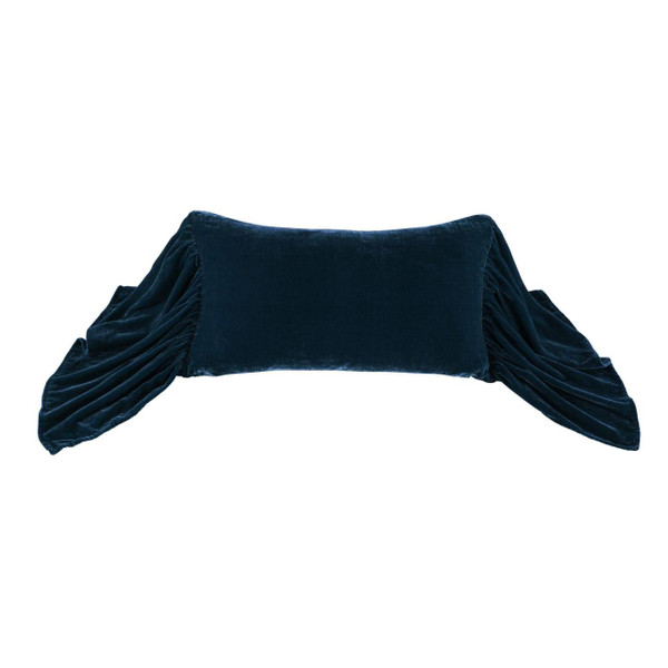 Stella Midnight Blue Silk Velvet Long Ruffled Pillow - 840118806251