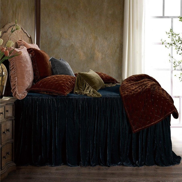 Stella Copper Brown Silk Velvet Bedspread Set - 840118807753