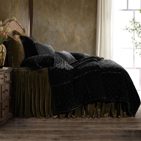 Stella Green Ochre Silk Velvet Bedspread Set - 840118807814