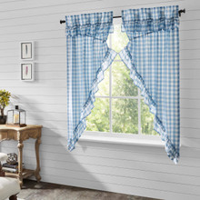 Annie Buffalo Blue Check Ruffled Prairie Short Curtain Pair - 810055892778