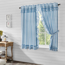 Annie Buffalo Blue Check Ruffled Short Curtain Pair - 810055892754