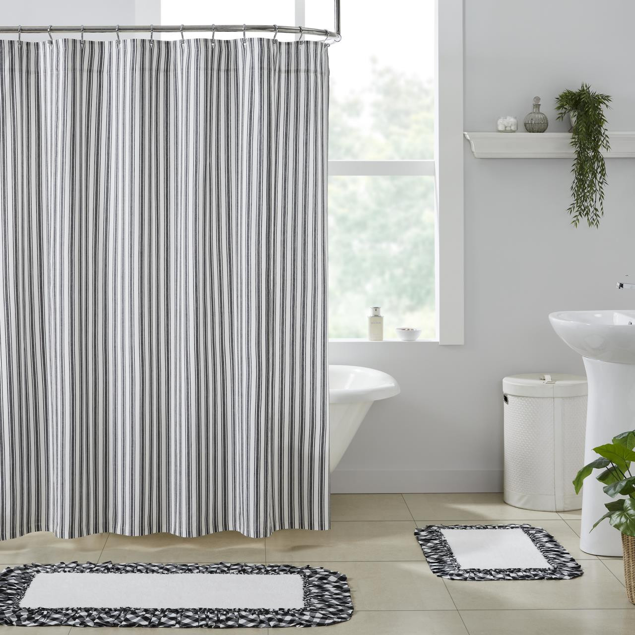 Sawyer Mill Black Ticking Stripe Shower Curtain - 840233900308