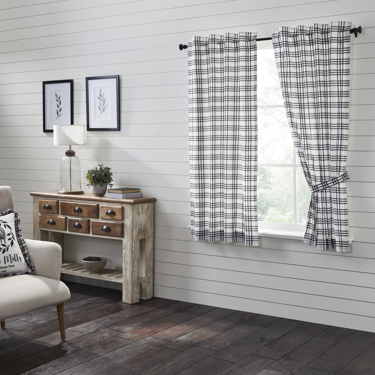 Sawyer Mill Black Farmhouse Patchwork Curtain Collection -