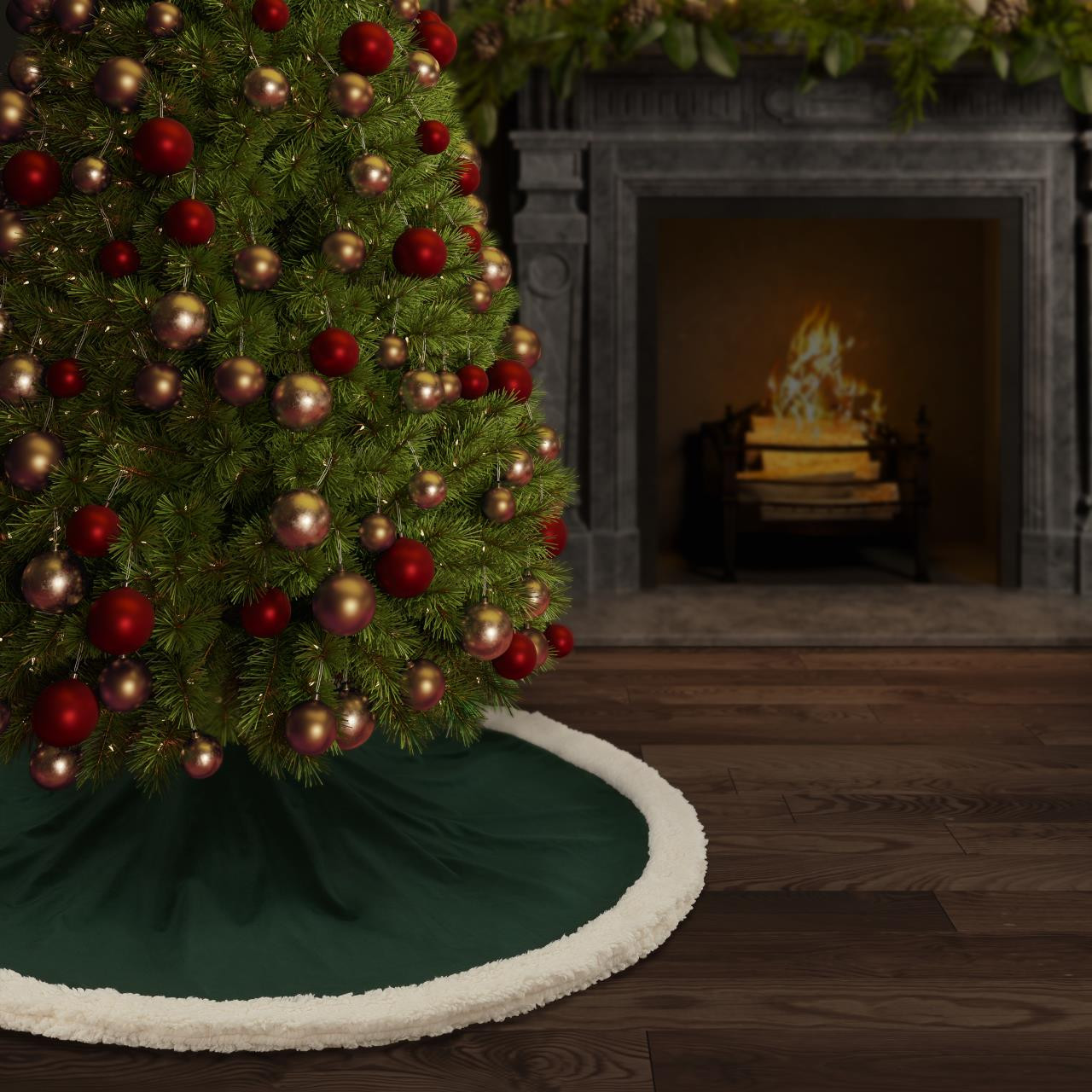 Casey Sherpa Evergreen Christmas Tree Skirt - 193842131862