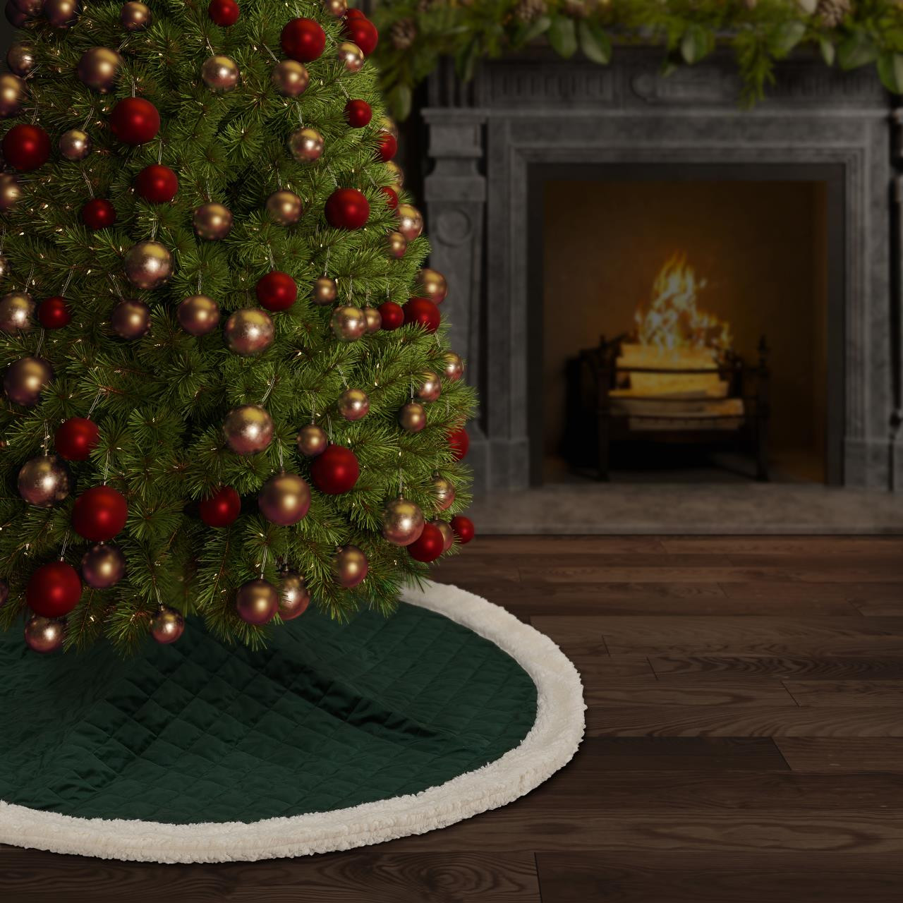 Casey Sherpa Evergreen Quilted Christmas Tree Skirt - 193842131916