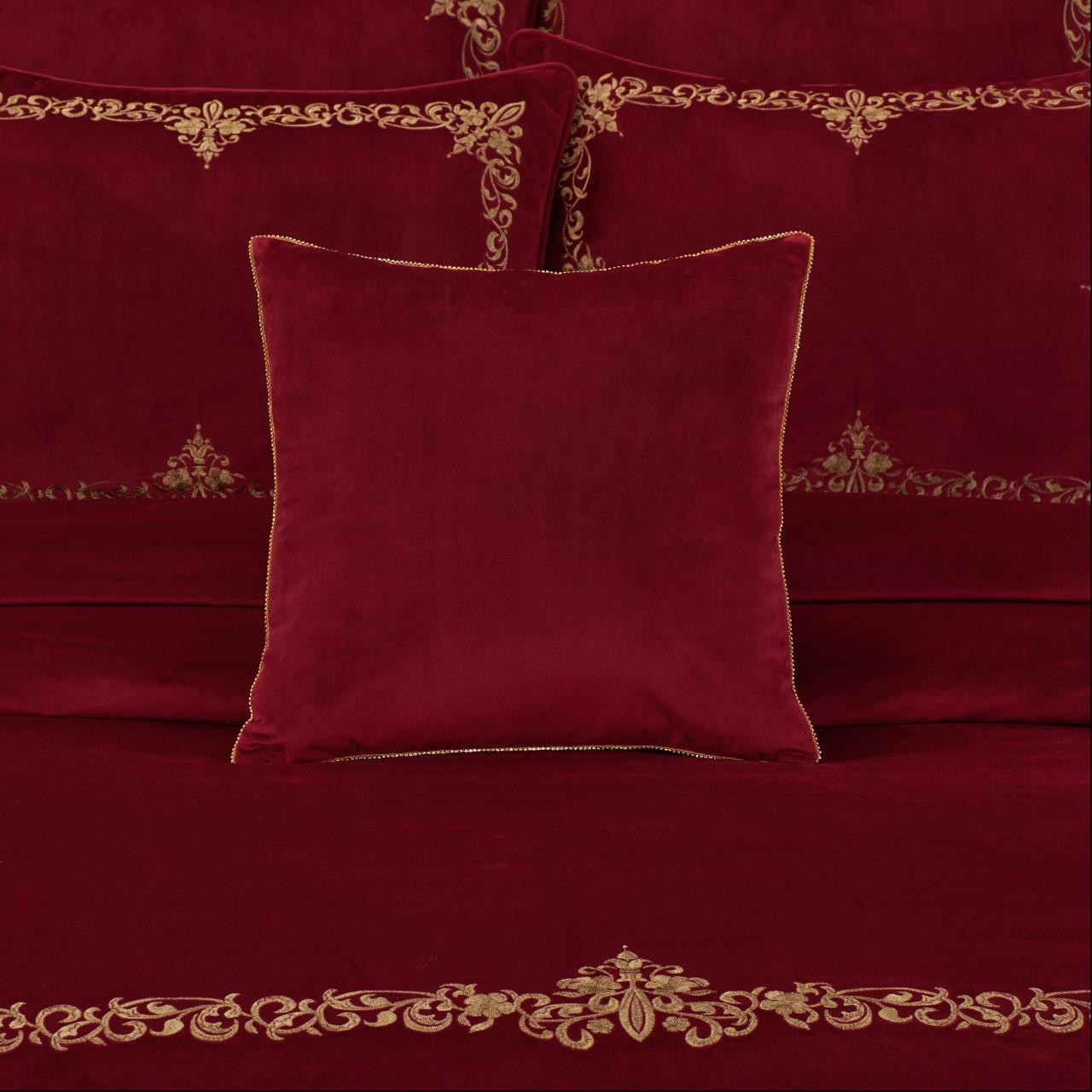 Noelle Crimson Square Embellished Pillow - 193842131374