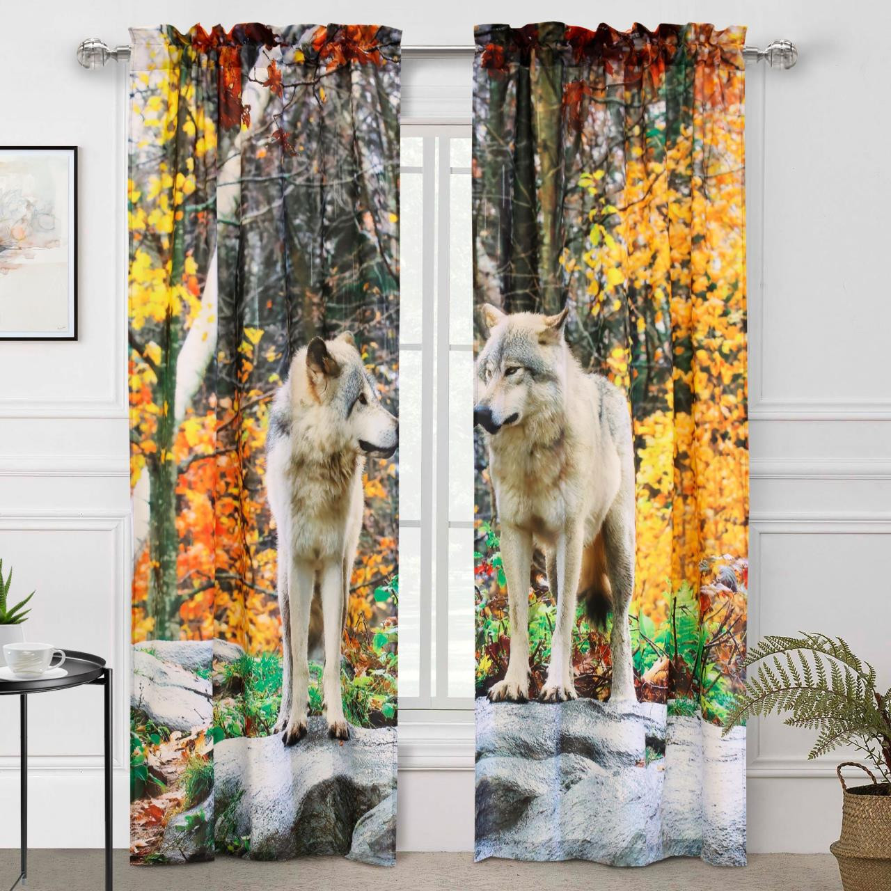 Photo Reel Wolves Light Filtering Curtain Pair - 069556584853