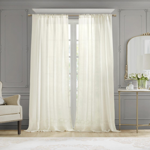 Cornelli Ivory Embroidered Sheer Curtain - 221642190670