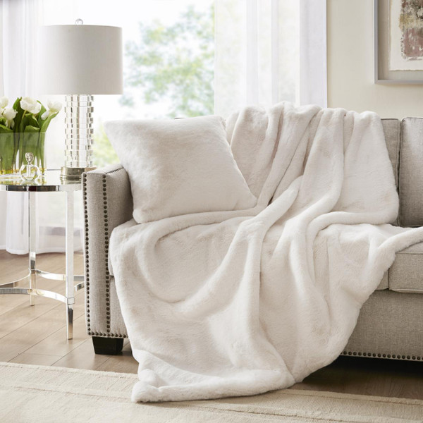 Sable Solid Ivory Faux Fur Throw - 221642172478