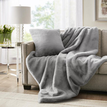 Sable Solid Grey Faux Fur Throw - 221642172546