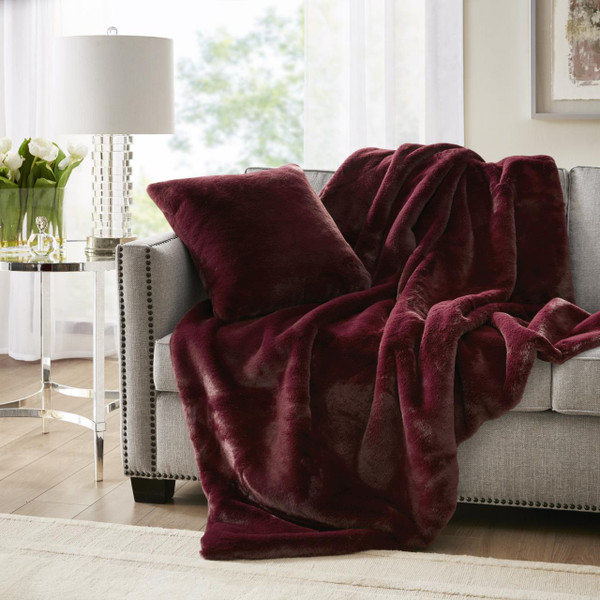 Sable Solid Burgundy Faux Fur Throw - 221642172782