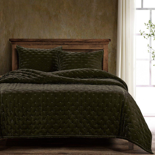 Stella Faux Silk Velvet Fern Green Bedding Collection -