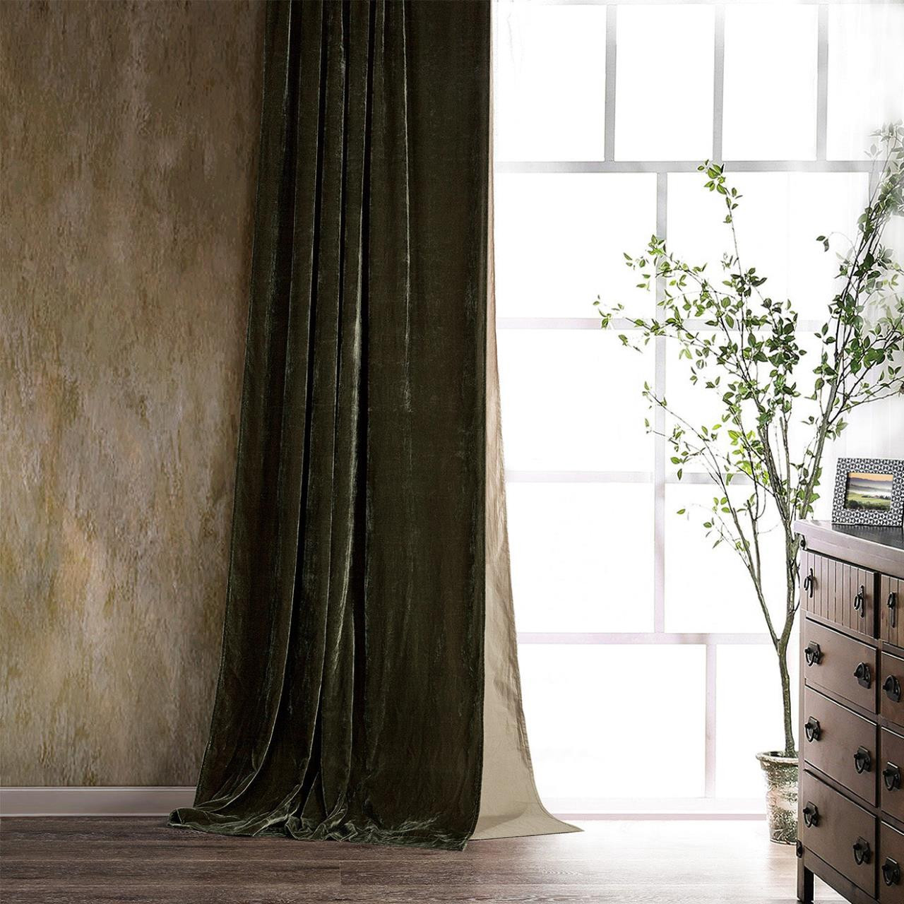 Stella Faux Silk Velvet Fern Green Curtain Panel - 840118815994