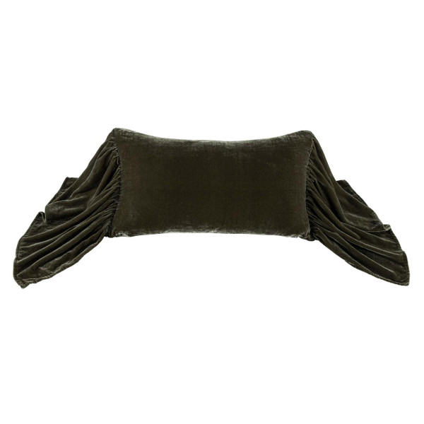Stella Faux Silk Velvet Fern Green Long Ruffled Pillow - 840118816076