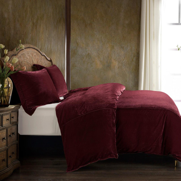 Stella Faux Silk Velvet Garnet Red Bedding Collection -