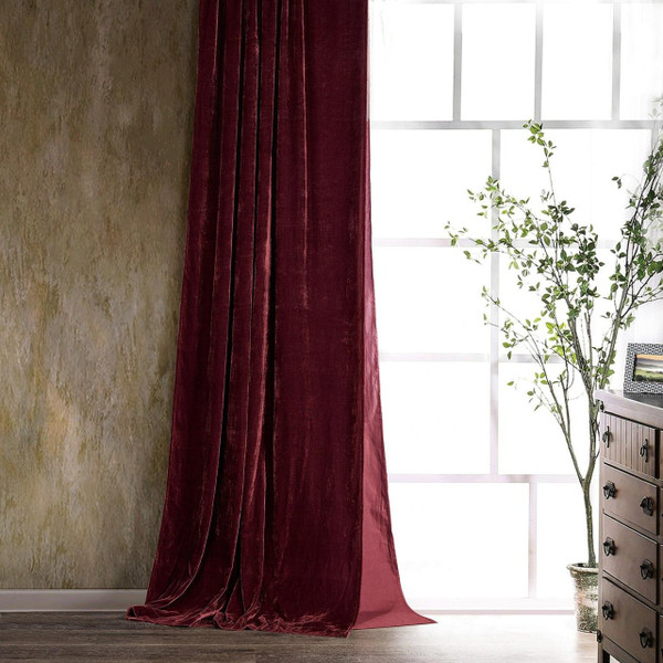 Stella Faux Silk Velvet Garnet Red Curtain Panel - 840118817592
