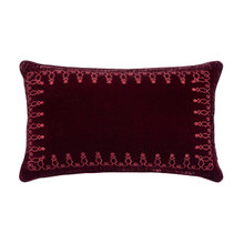 Stella Faux Silk Velvet Garnet Red Embroidered Lumbar Pillow - 840118817684